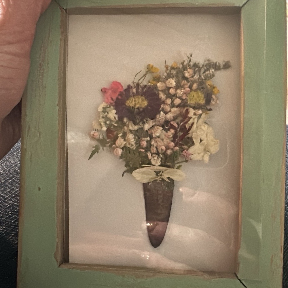 Mixed Media Floral Arrangement in Green and Pink